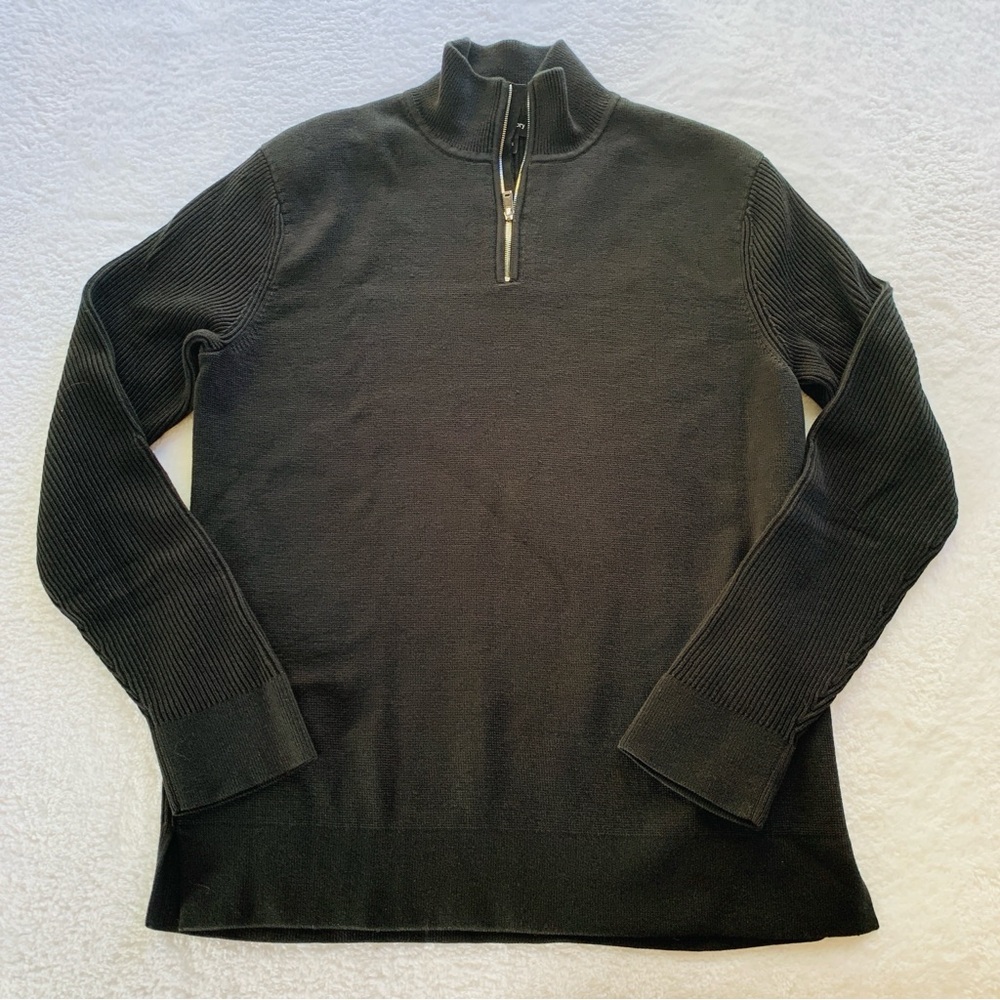 Theory Mens Black Walton Quarter Zip Mixed Rib Sweater | Small